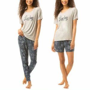 Lucky Brand 3Pc French Terry Pajama Set Gray Navy